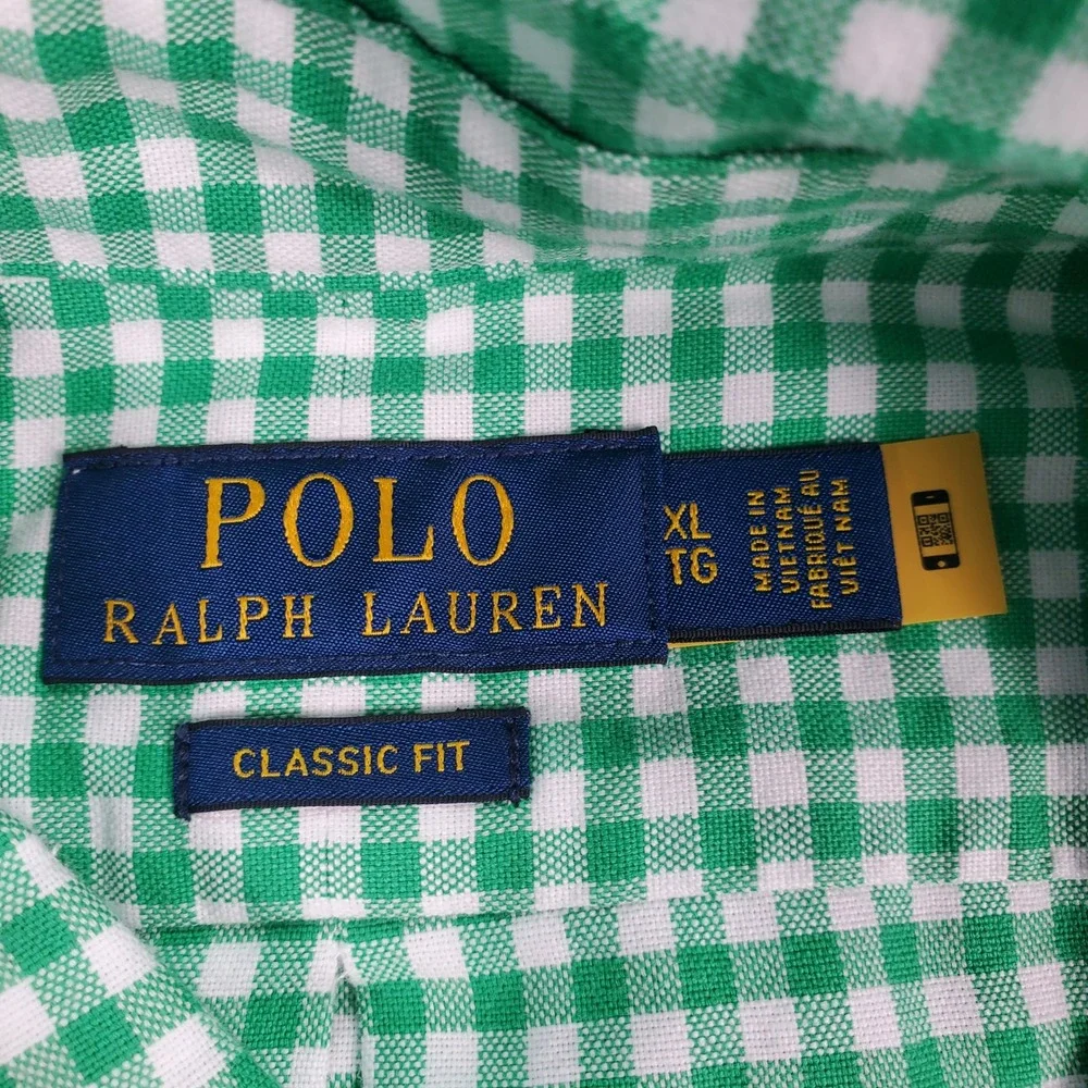 Polo Ralph Lauren Mens XL Classic Fit Gingham Check Button Down Shirt GreenWhite